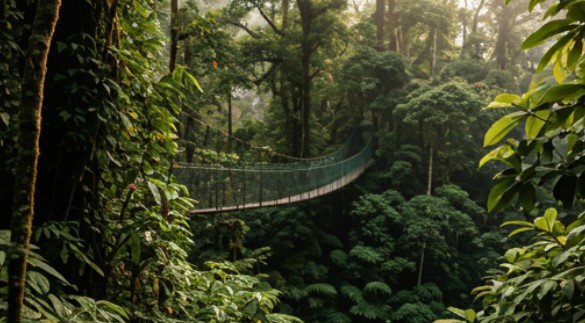 Puente colgante en el bosque tropical del Parque Nacional Carara